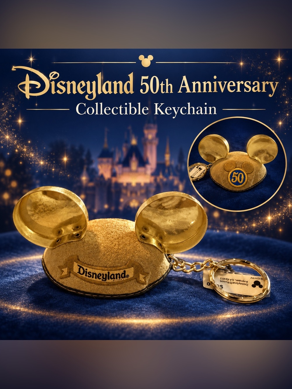 Disneyland 50th Anniversary Golden Mickey Ear Hat Keychain – 2005